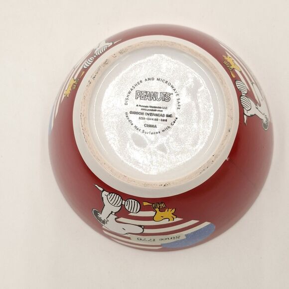 Snoopy Woodstock Peanuts Gang Patriotic Heart Red One Soup Cereal Bowl Gibson - Picture 8 of 13